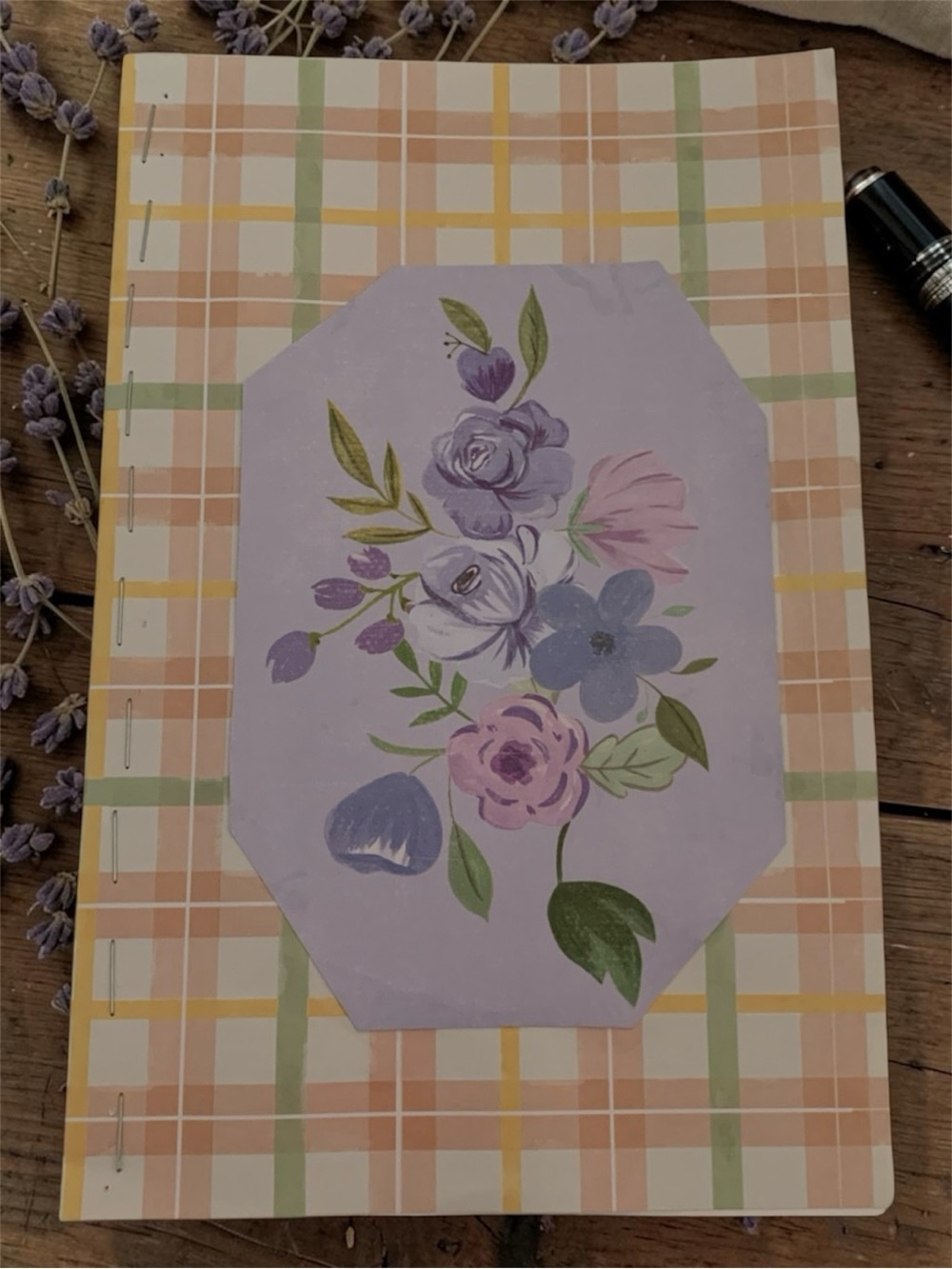 Handmade Upcycled Floral Plaid Lavender Notebook Journal 1 Set